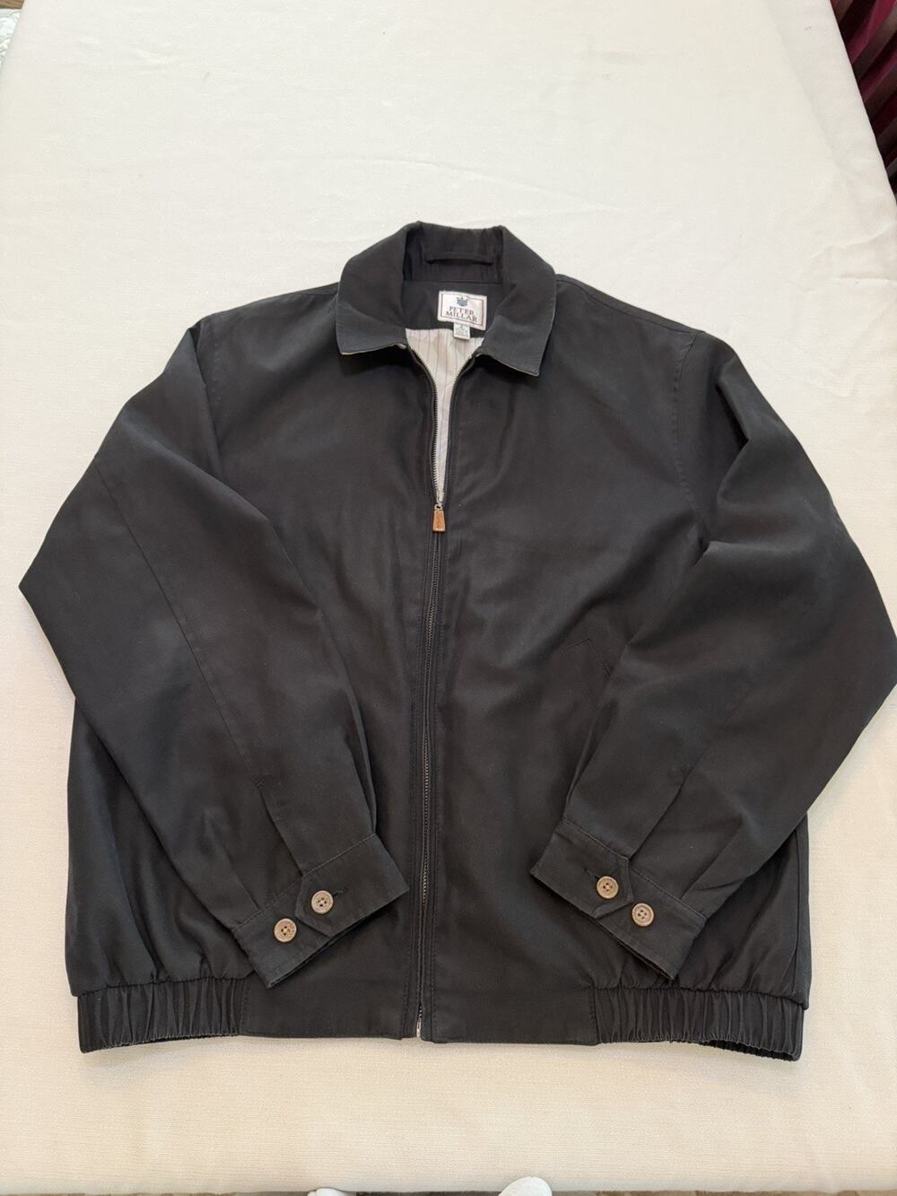 Peter Millar Windbreaker Harrington Jacket Mens Large Black Golf Mulligan Zip
